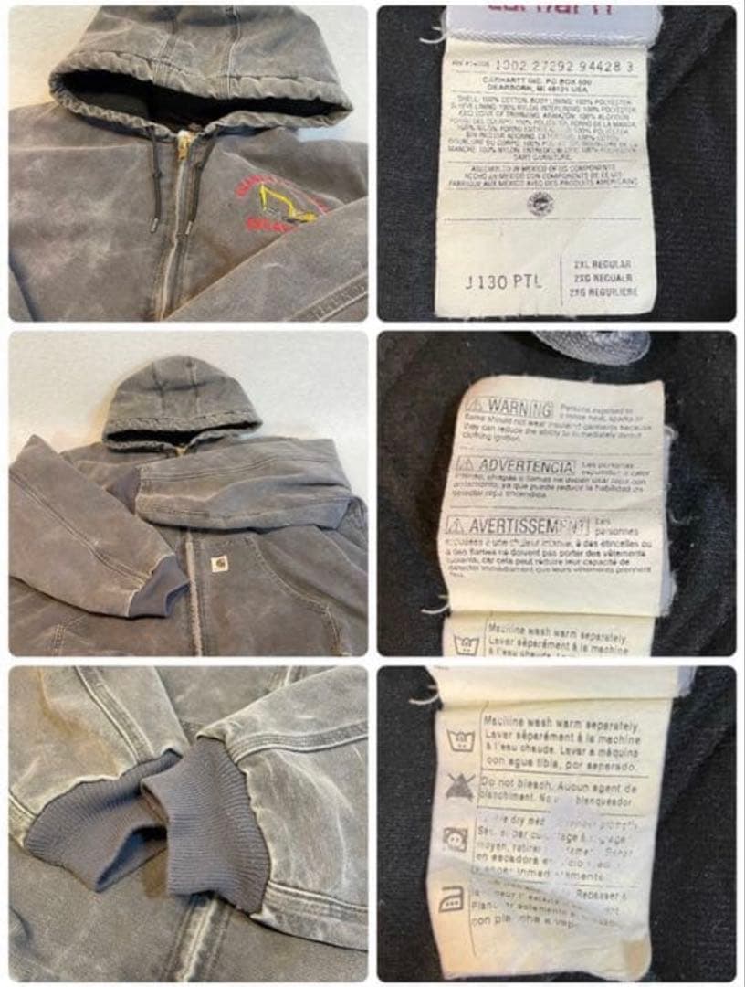 Carharttダックジャケット 2XL☆艶消しグレー フード付き