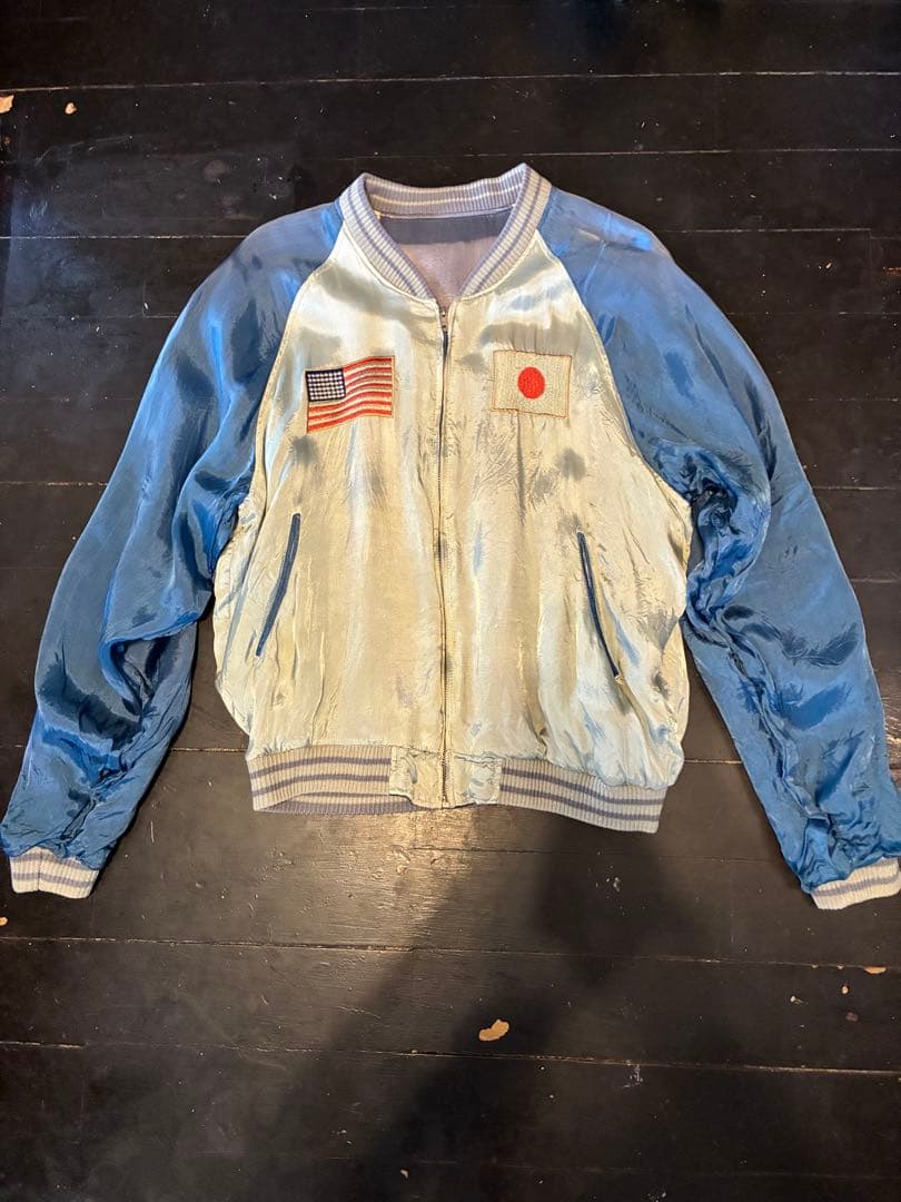 リバーシブルスカジャン双龍&舞妓&JAPAN Mapブルーフェードナス紺。