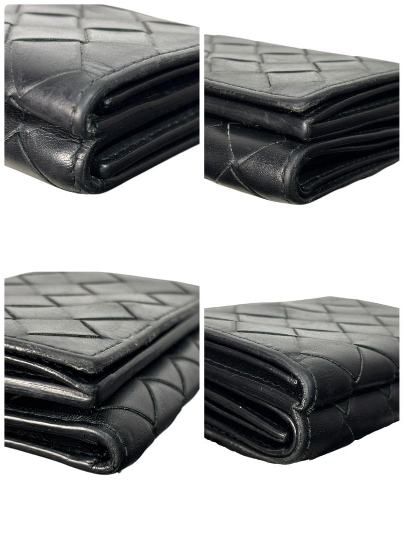 BOTTEGA VENETA イントレチャート 3つ折り財布 ブラック レザー