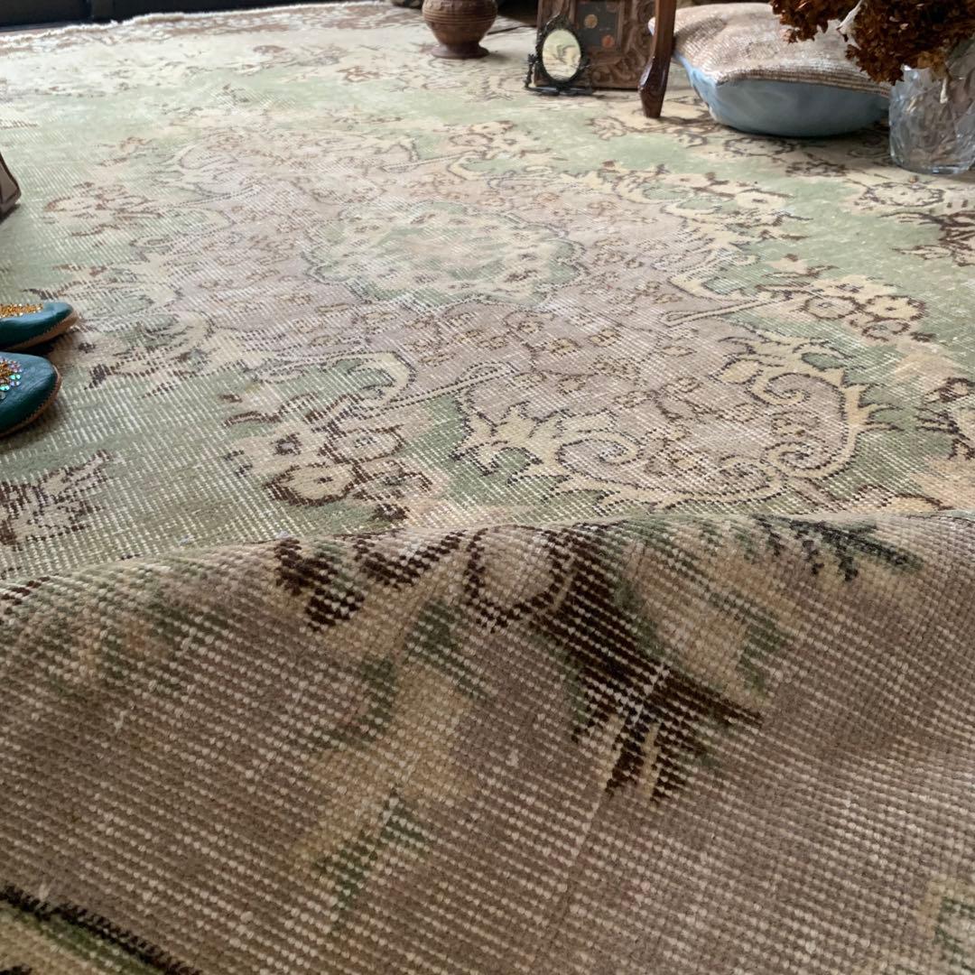 超大判　264. 153 トルコヴィンテージラグ　スモーキーグリーン　メダリオン
