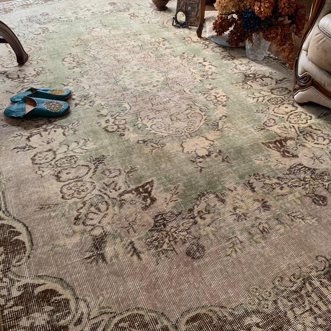 超大判　264. 153 トルコヴィンテージラグ　スモーキーグリーン　メダリオン