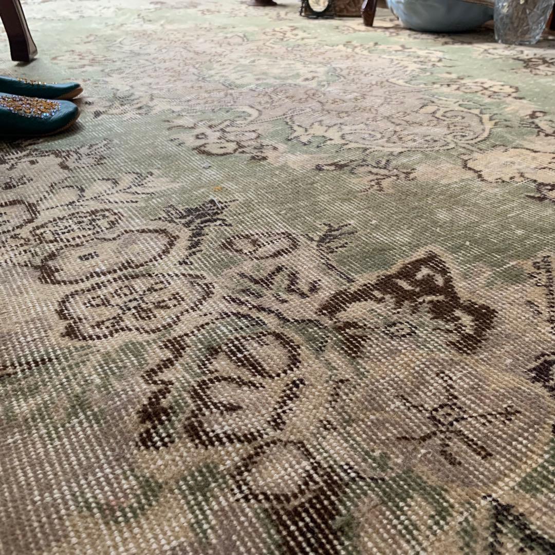 超大判　264. 153 トルコヴィンテージラグ　スモーキーグリーン　メダリオン