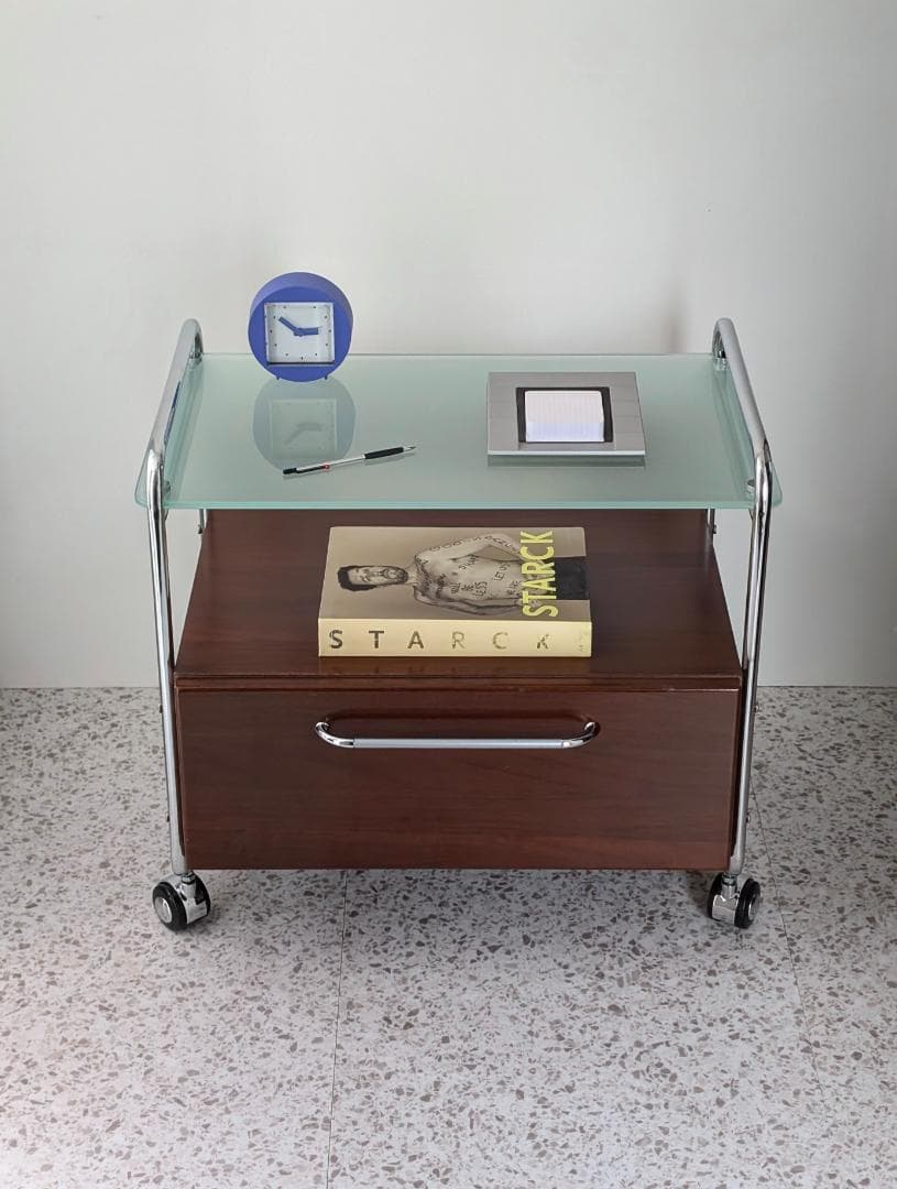 90s ビンテージ ガラストップ ワゴン キャスター ラック ミッドセンチュリー