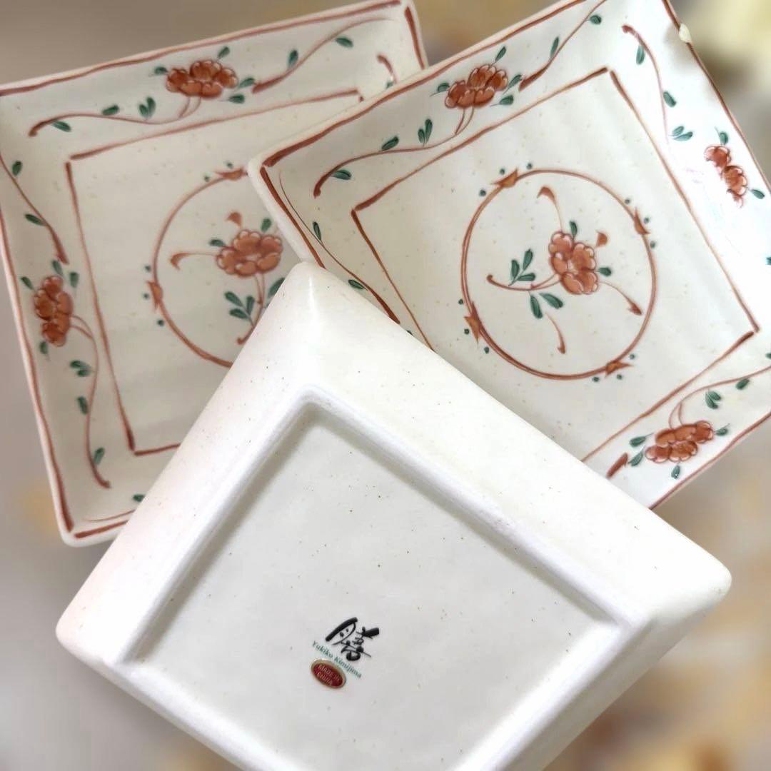 たち吉 扇型皿南風窯ガラス製絵違いkimijima yukiko No.5-10