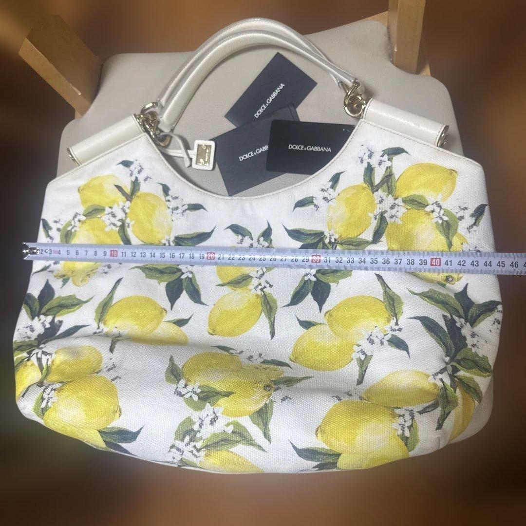 DOLGE＆GABBANAホワイトレモンプリントキャンバストートバッグ