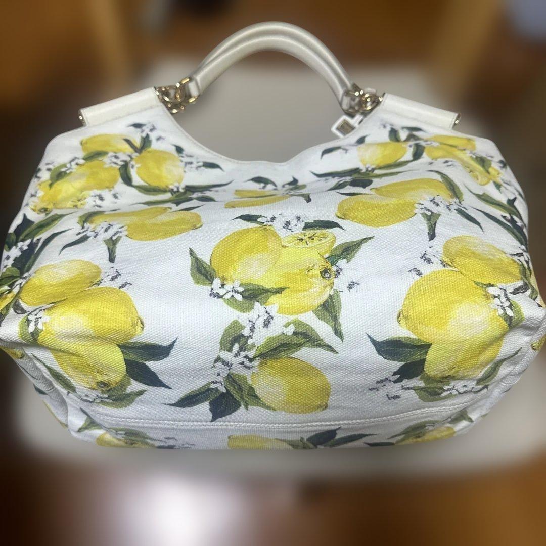 DOLGE＆GABBANAホワイトレモンプリントキャンバストートバッグ