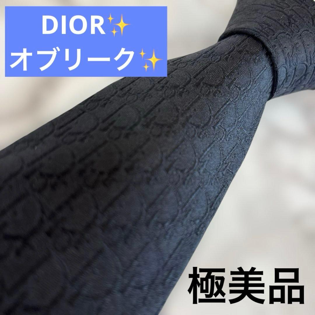 【極美品✨】DIOR ネクタイ　オブリーク柄　ブラック　黒　トロッター　刺繍