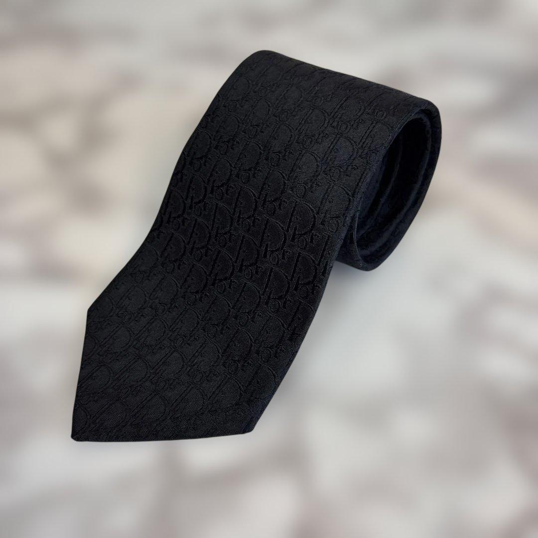 【極美品✨】DIOR ネクタイ　オブリーク柄　ブラック　黒　トロッター　刺繍