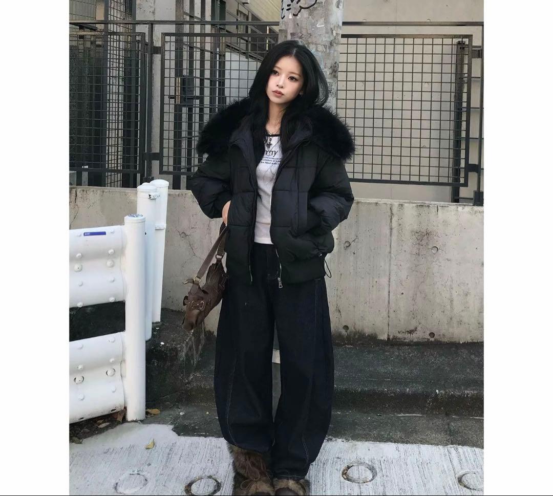 Emmy ブラックファー付きダウンジャケット フリーサイズ