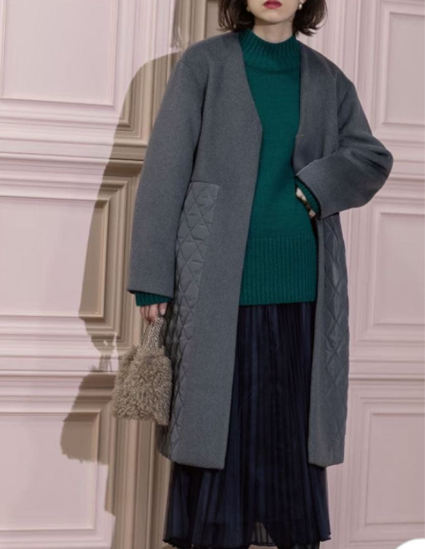 最終価格！新品オペークドットクリップ　ウールカシミヤブレンド キルティングコート