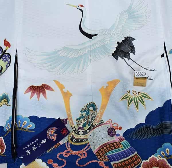 七五三 五歳 男児 羽織袴フルセット 紋袴 鶴 兜 袴変更可能 NO35820