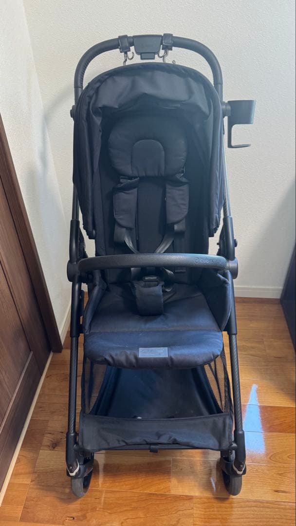 cybex MELIO ブラック　純正カップホルダー、レインカバー付き