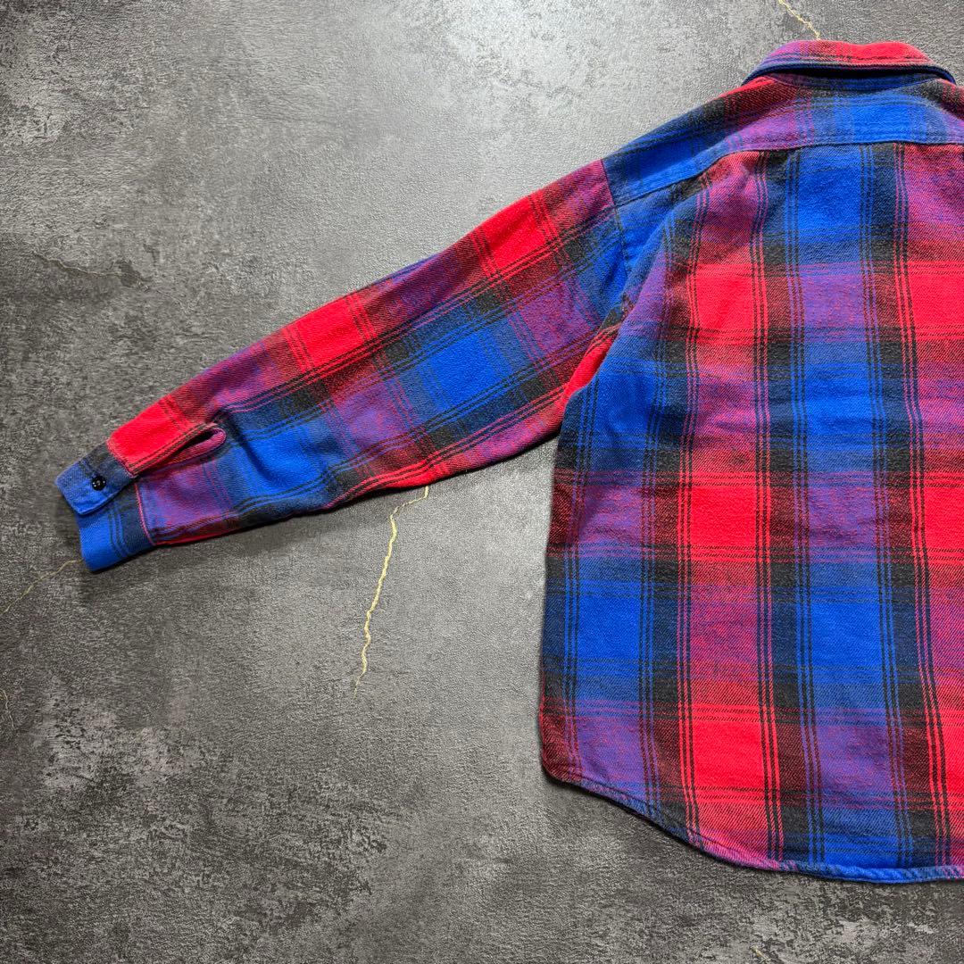 80sUSA製ファイブブラザーヘビーネルシャツヘビネル赤黒オンブレチェックL古着