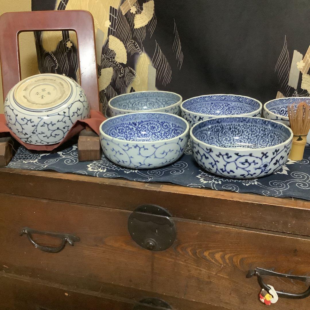 古伊万里　蛸唐草　富貴長春　大膾皿　江戸　6客　李朝・大聖寺・輪島塗・九谷焼好き