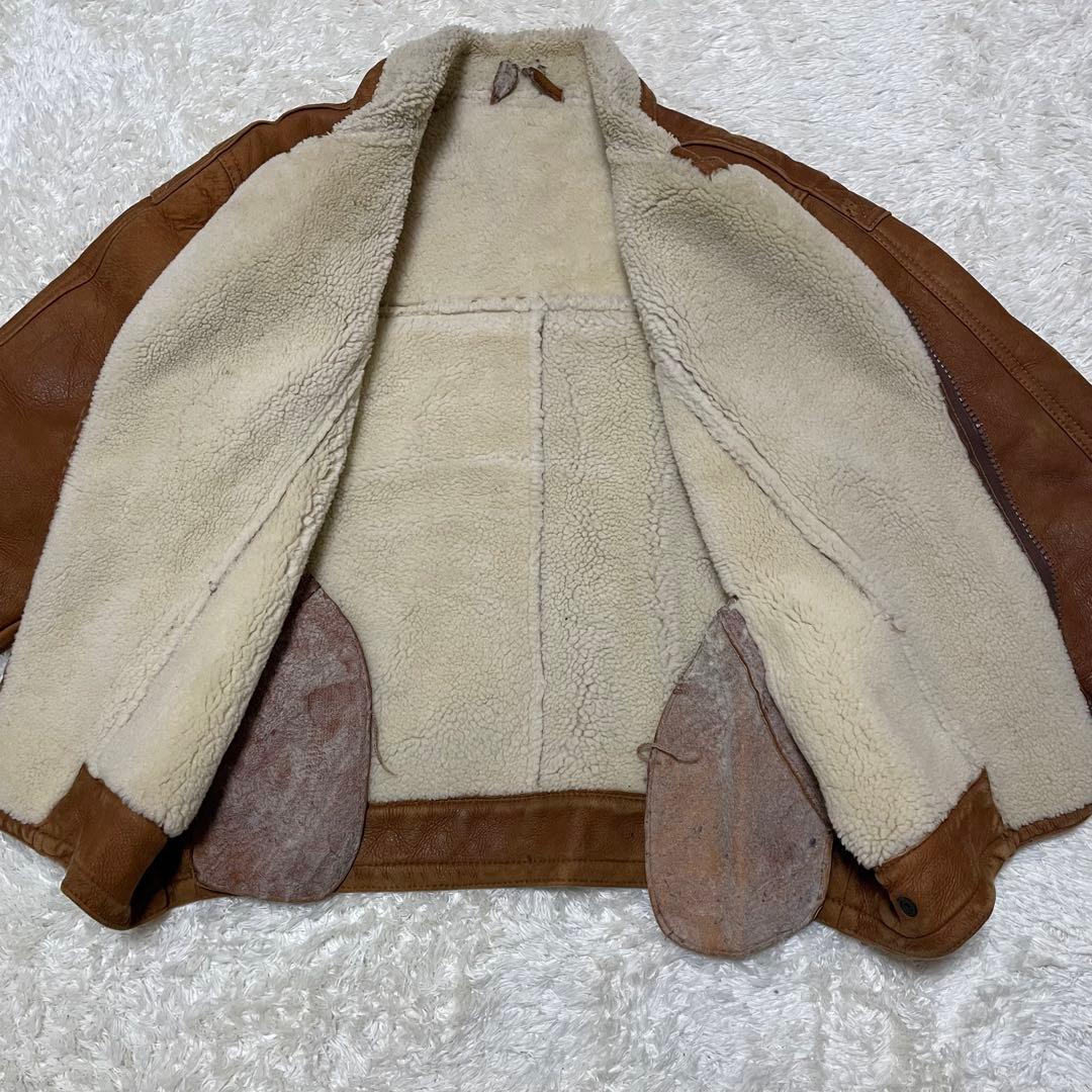 希少‼️USA製 ムートンライダースジャケット　ブラウンレザー　ダブル　ボア襟付き