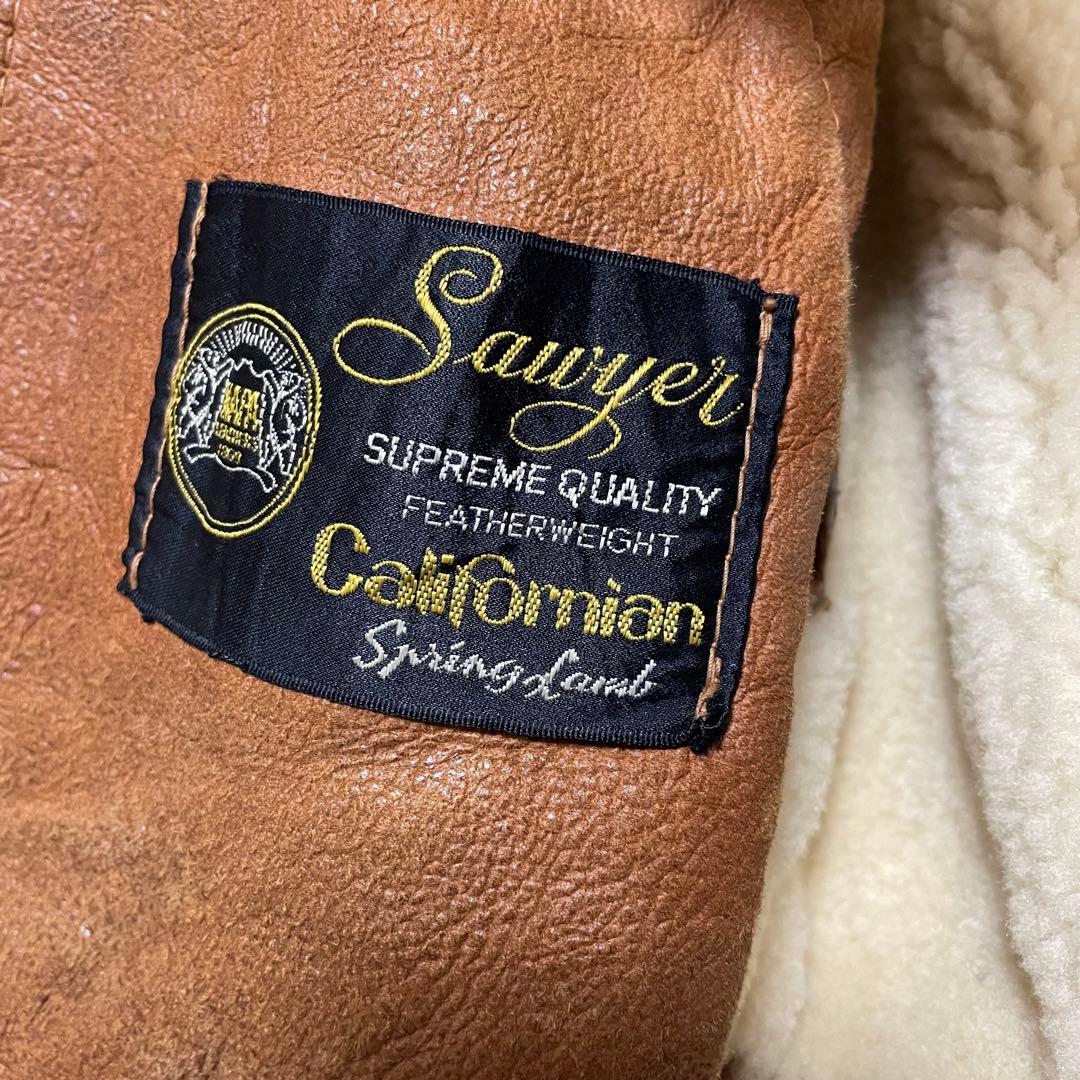 希少‼️USA製 ムートンライダースジャケット　ブラウンレザー　ダブル　ボア襟付き