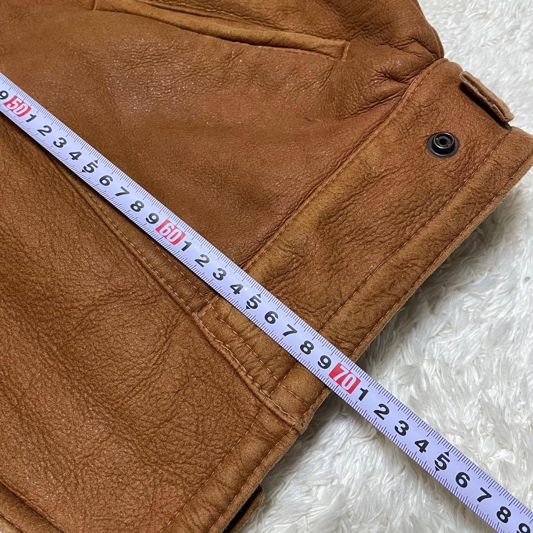 希少‼️USA製 ムートンライダースジャケット　ブラウンレザー　ダブル　ボア襟付き