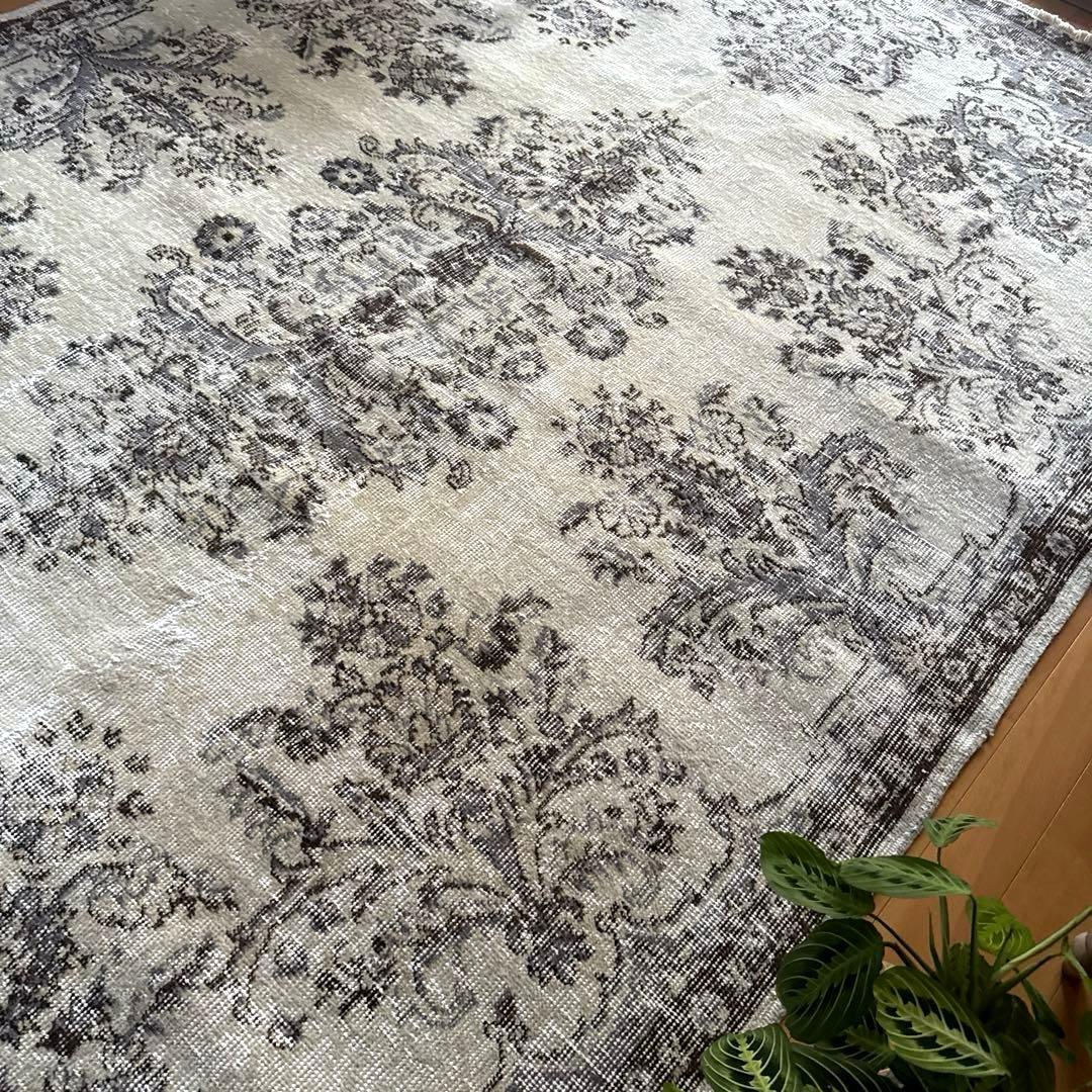 超大判173×272 クリーム×ブルーグレイ×ブラウン　トルコヴィンテージラグ