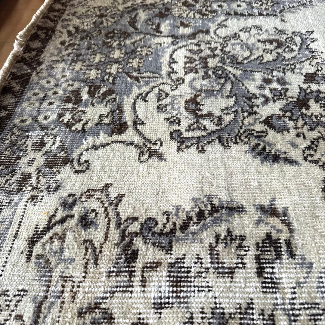 超大判173×272 クリーム×ブルーグレイ×ブラウン　トルコヴィンテージラグ