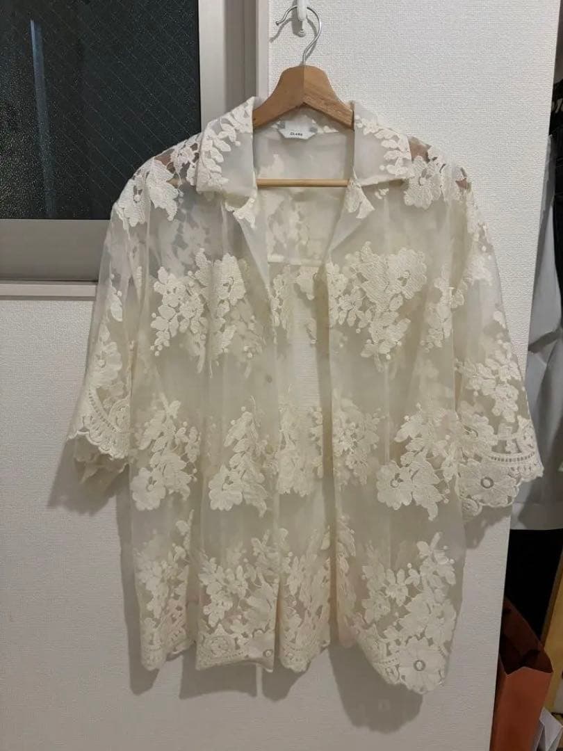 トップス clane sheer frower lace shirt