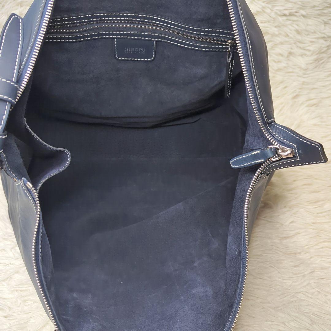 り*ん様 現行✨ヒロフ トートバッグ レザー ネイビー 2way ロゴ型押し A