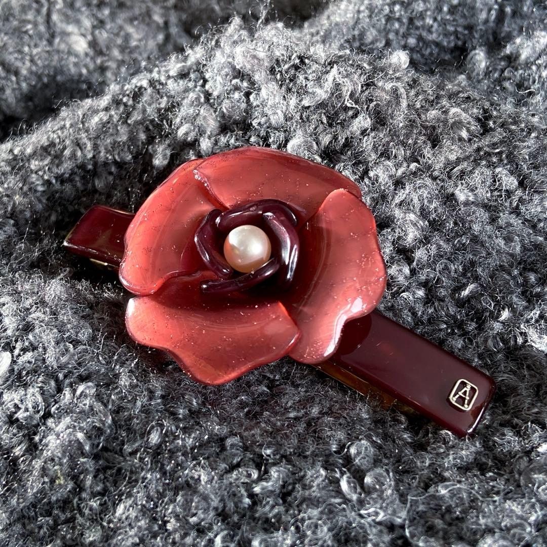 【最終価格】アレクサンドルドゥパリ バレッタ カメリア パール ボルドー 赤