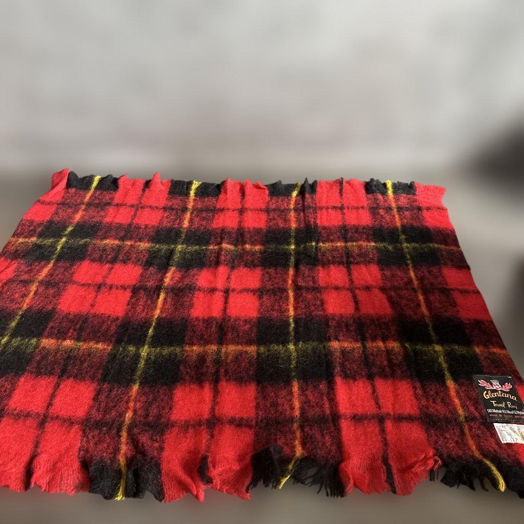 希少品‼️ヴィンテージ　イギリス製　Glentana トラベルラグ 赤黒チェック