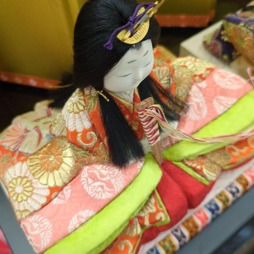 レトロ　木目込み　雛人形 金屏風付き ひな祭り　台付き　お雛様