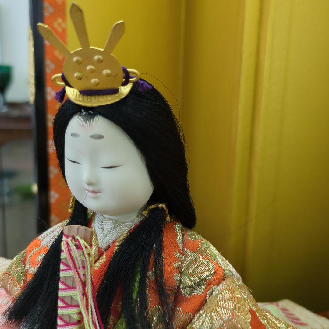 レトロ　木目込み　雛人形 金屏風付き ひな祭り　台付き　お雛様