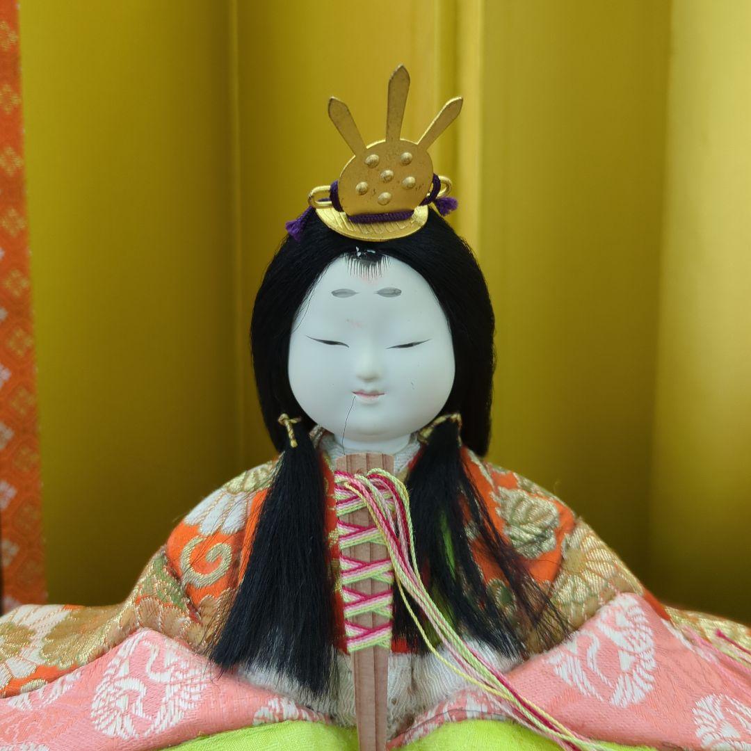 レトロ　木目込み　雛人形 金屏風付き ひな祭り　台付き　お雛様