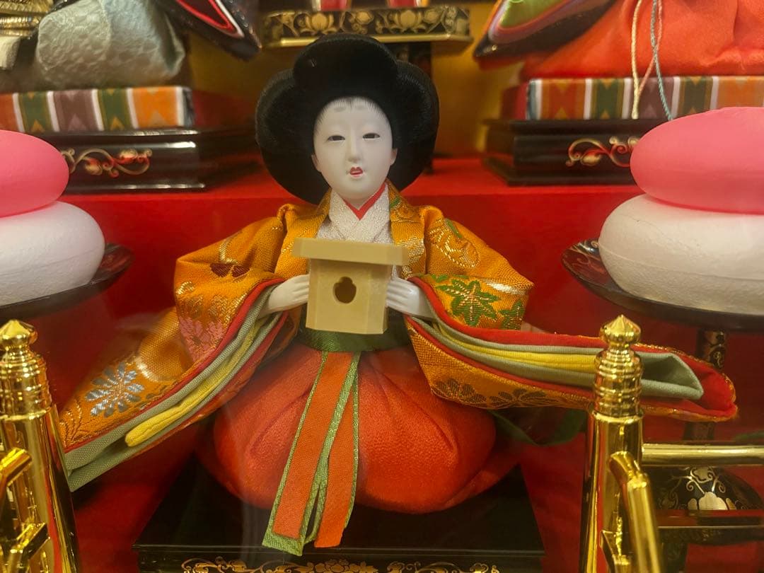 雛人形セット ガラスケース付き　オルゴール　狭山清玉作　ぼんぼり