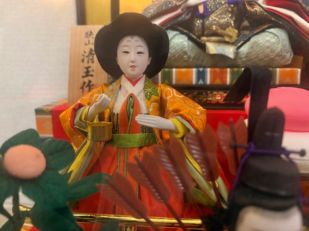 雛人形セット ガラスケース付き　オルゴール　狭山清玉作　ぼんぼり
