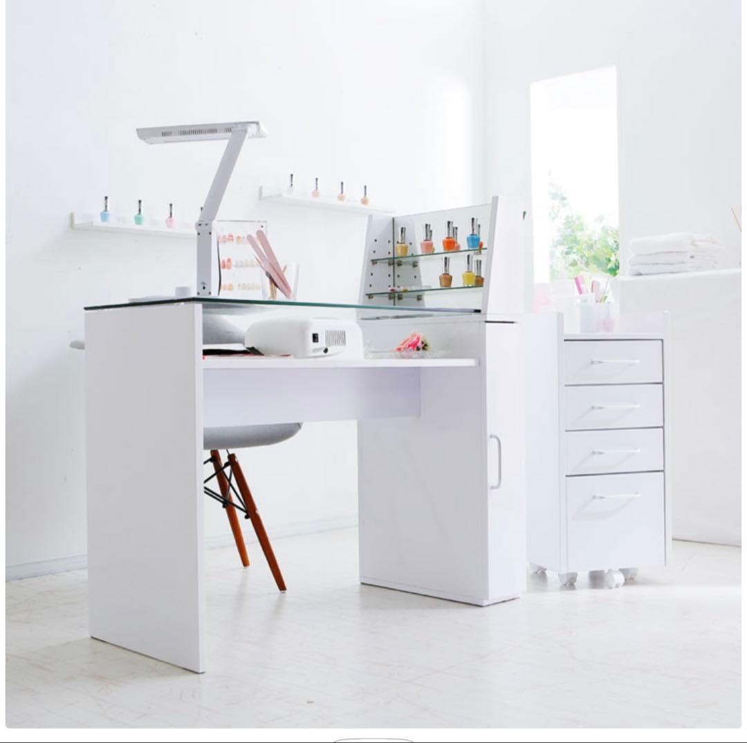 【最終値下げ！ネイルテーブル】【２月中旬発送】ホワイトデスク UVランプ収納