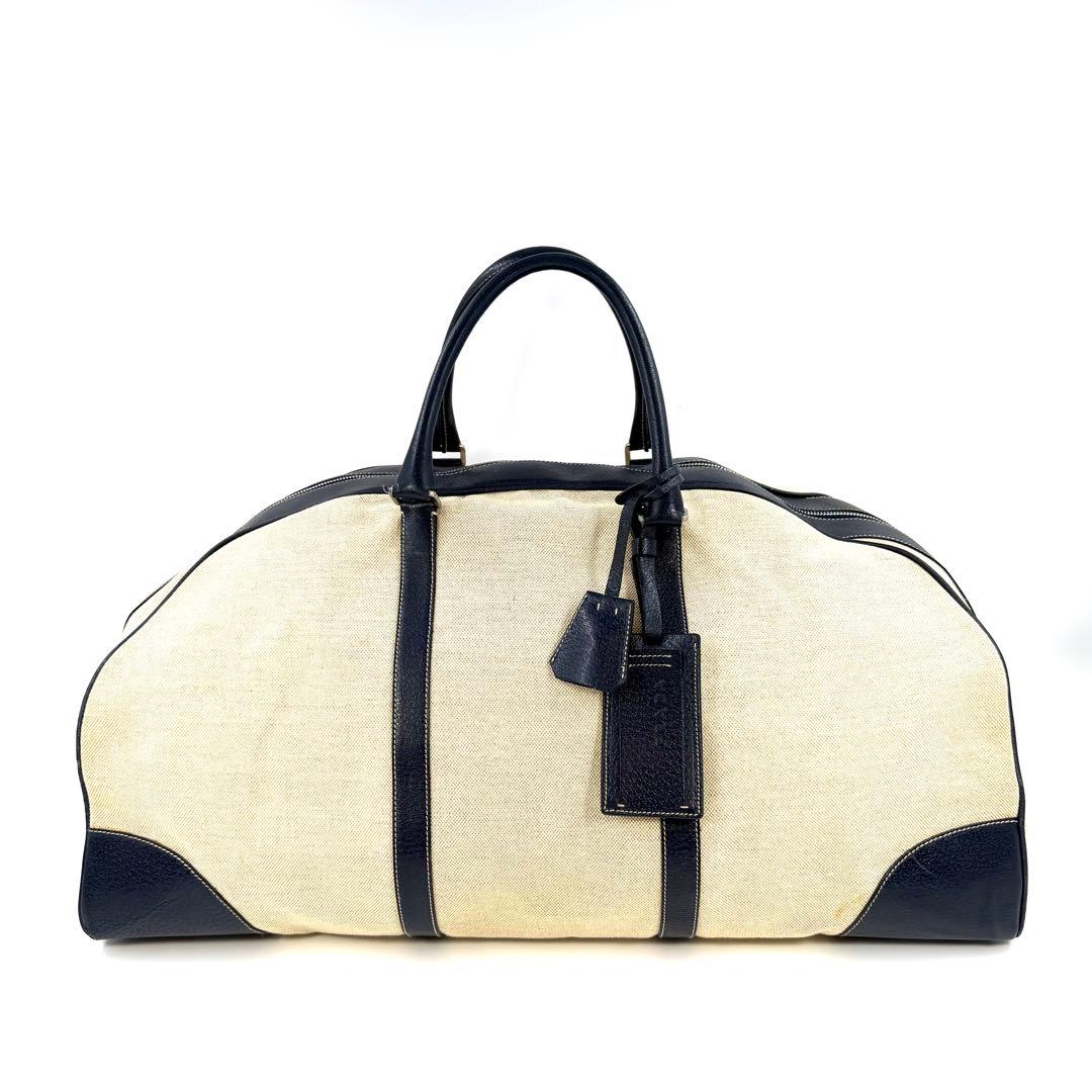 PRADA プラダ　ボストンバッグ キャンバス×革ネイビー　レディース・メンズ