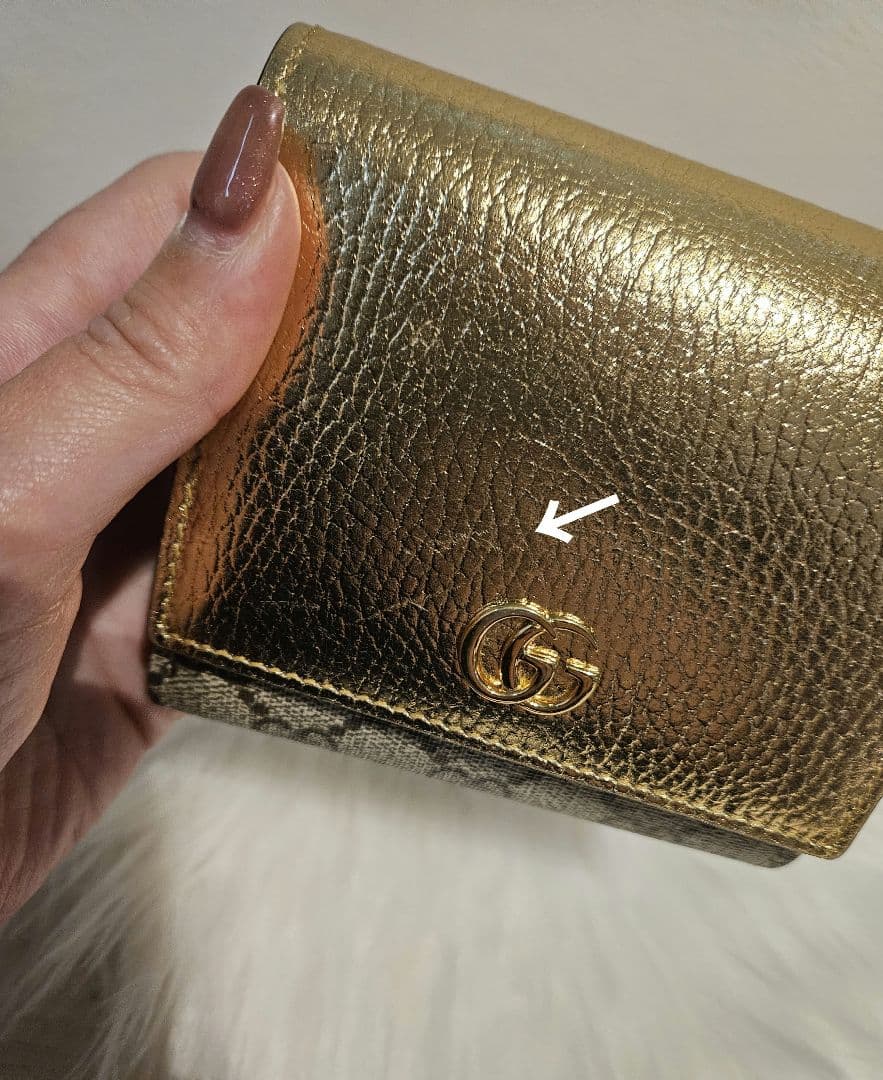 GUCCI 　グッチ財布　ダブルG メタリック　ゴールド