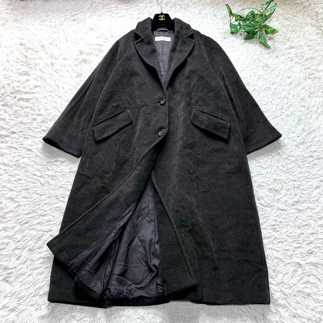 マックスマーラ 最高級 ロングコート カシミヤ混 女優襟 白タグ 大きいサイズ