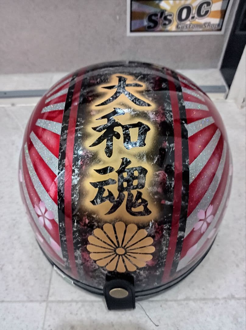 カスタムコルク半　黒ラップ✘Candyレッド富士日章　七色ラメ　文字変更無料