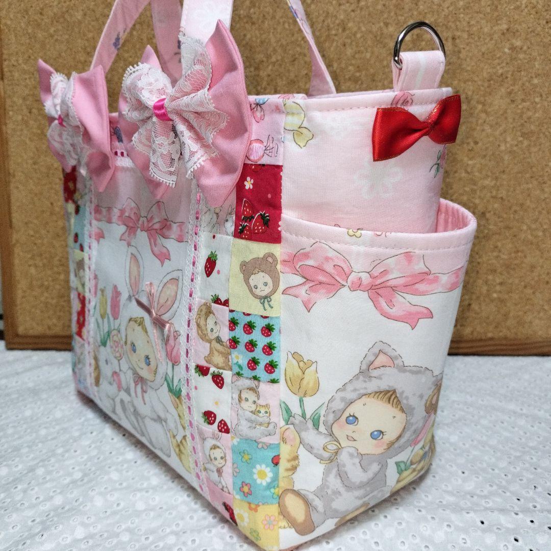 パッチワークサイドポケット付き２wayトートバック