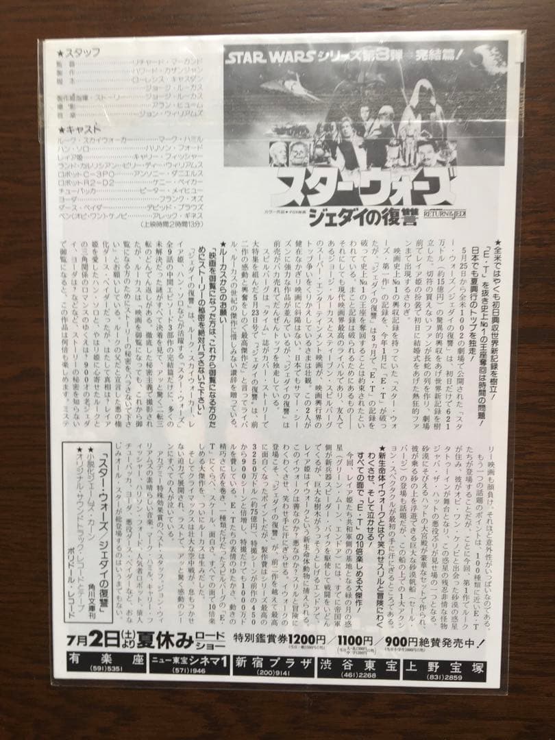 【記念グッズ】未使用　スターウォーズ　25周年記念品　初版チラシセット　非売品