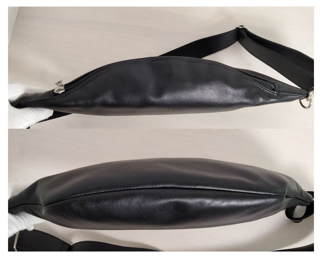 希少 m0851 ボディバッグ ショルダーバッグ ロゴ刻印 レザー ブラック