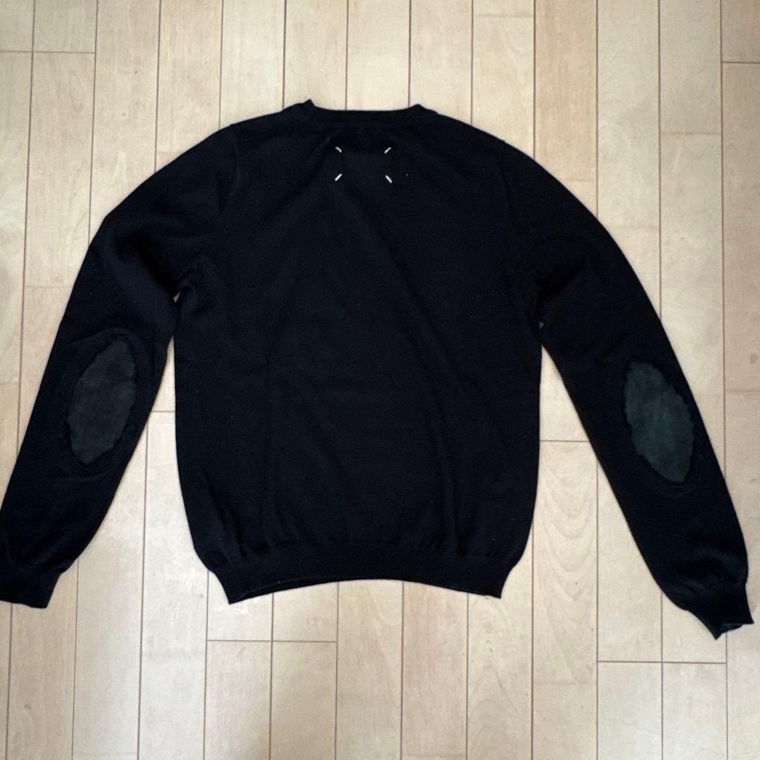 マルジェラ　黒 肘当て付き クルーネックセーター