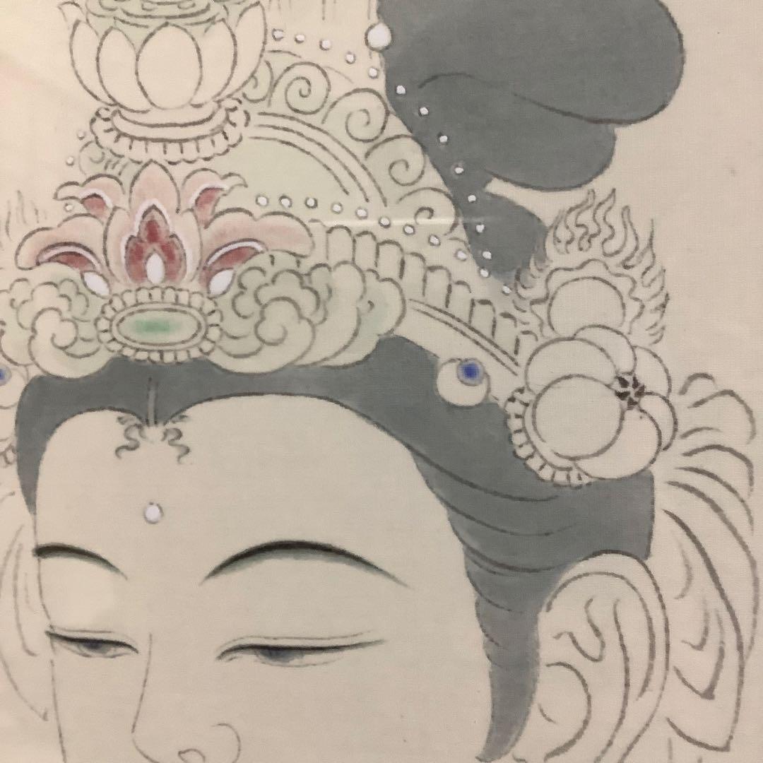 日本画　菩薩　岩崎甚一郎　金色縁額装