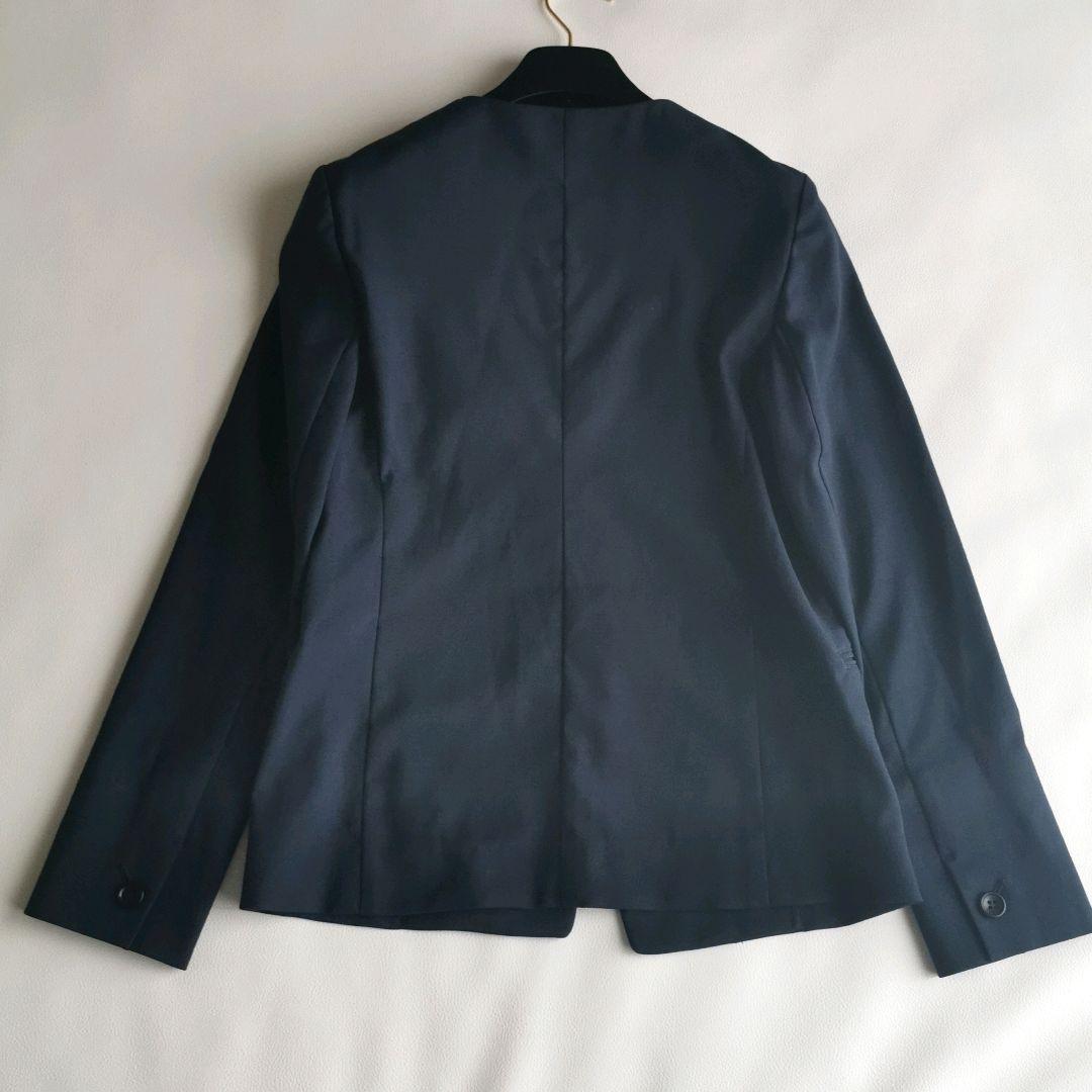 プラステ パンツスーツ ノーカラージャケット セットアップ リネン混 ボタンレス