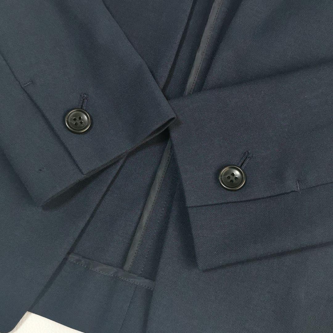 プラステ パンツスーツ ノーカラージャケット セットアップ リネン混 ボタンレス