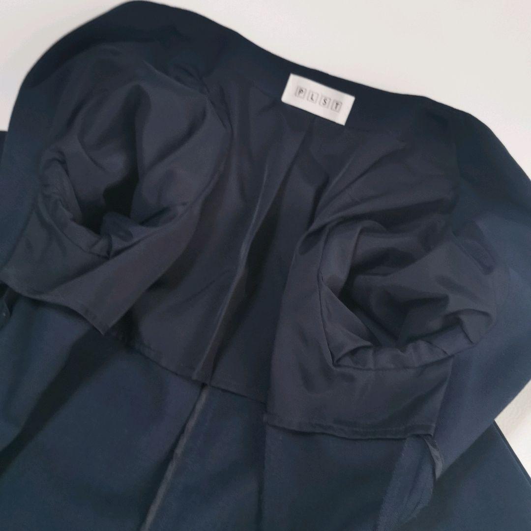 プラステ パンツスーツ ノーカラージャケット セットアップ リネン混 ボタンレス