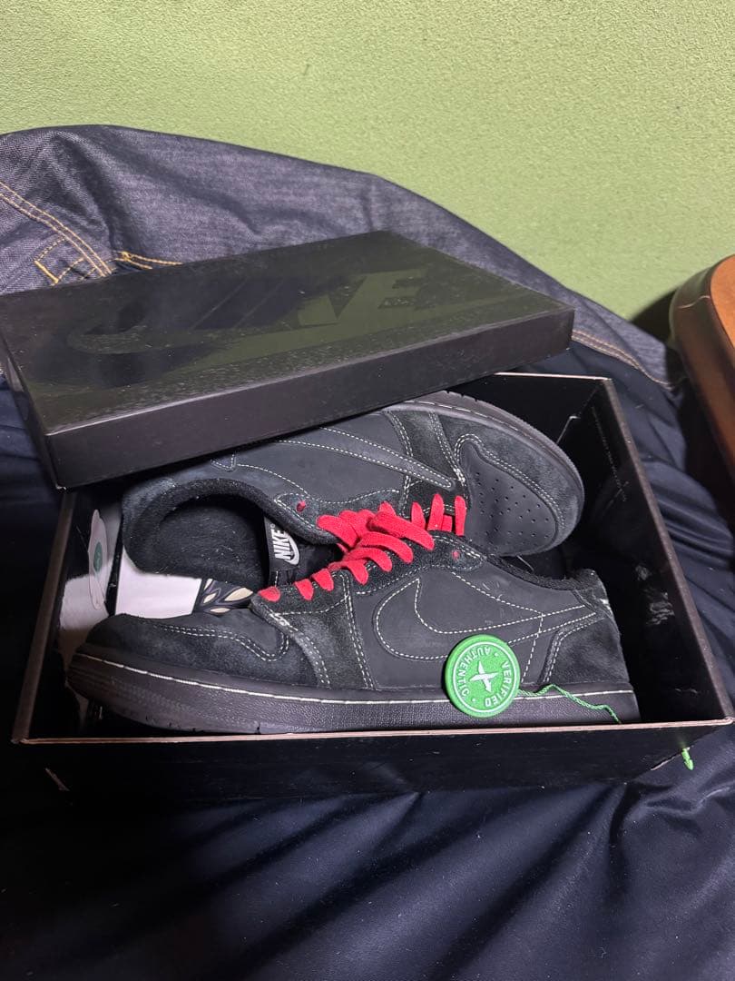 靴 TravisScottNikeAirJordan1LowBlackPhantom