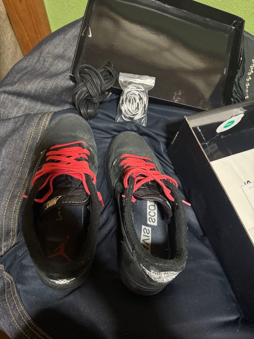 靴 TravisScottNikeAirJordan1LowBlackPhantom