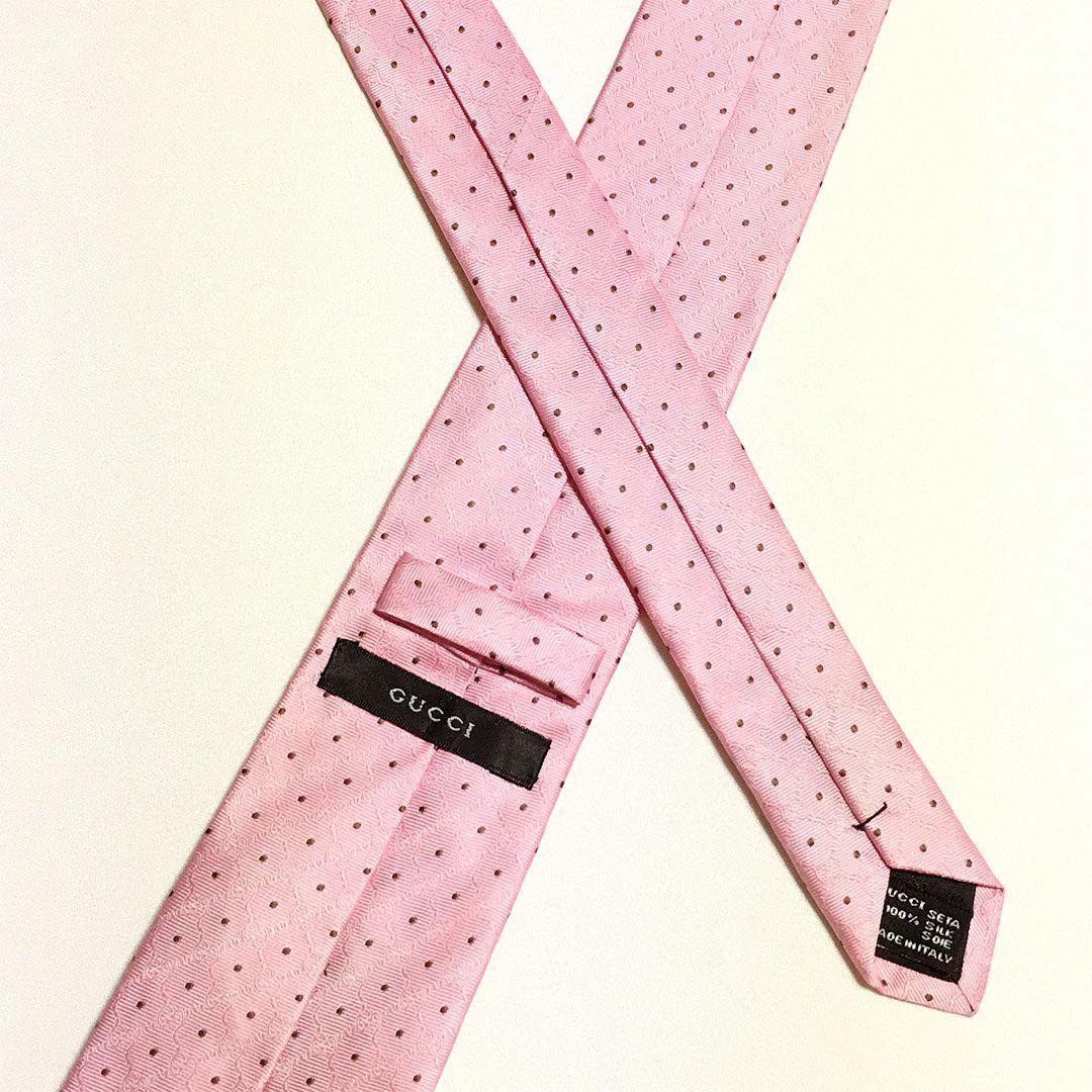 未使用級 グッチ GUCCI ネクタイ シルク100% ピンク ドット
