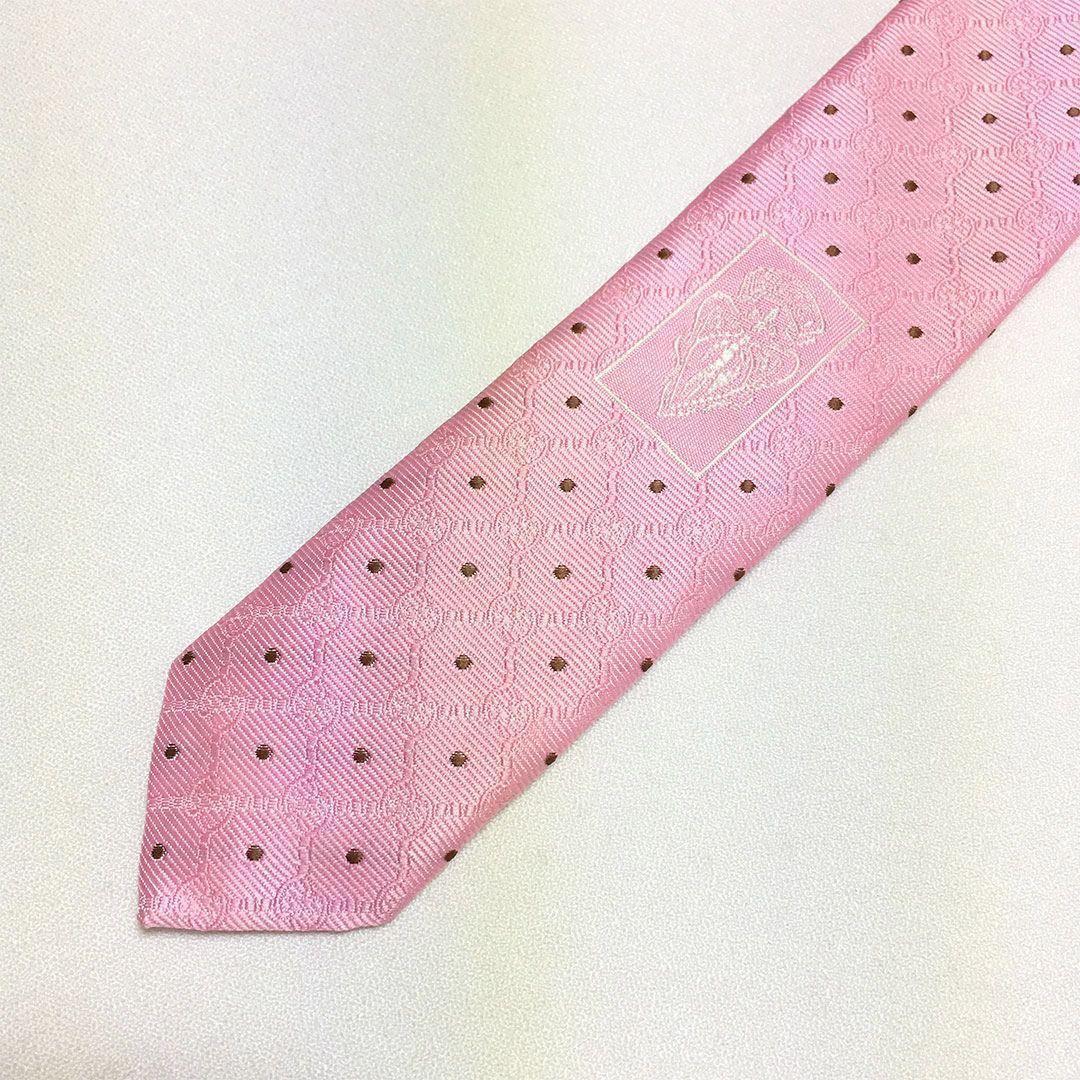 未使用級 グッチ GUCCI ネクタイ シルク100% ピンク ドット