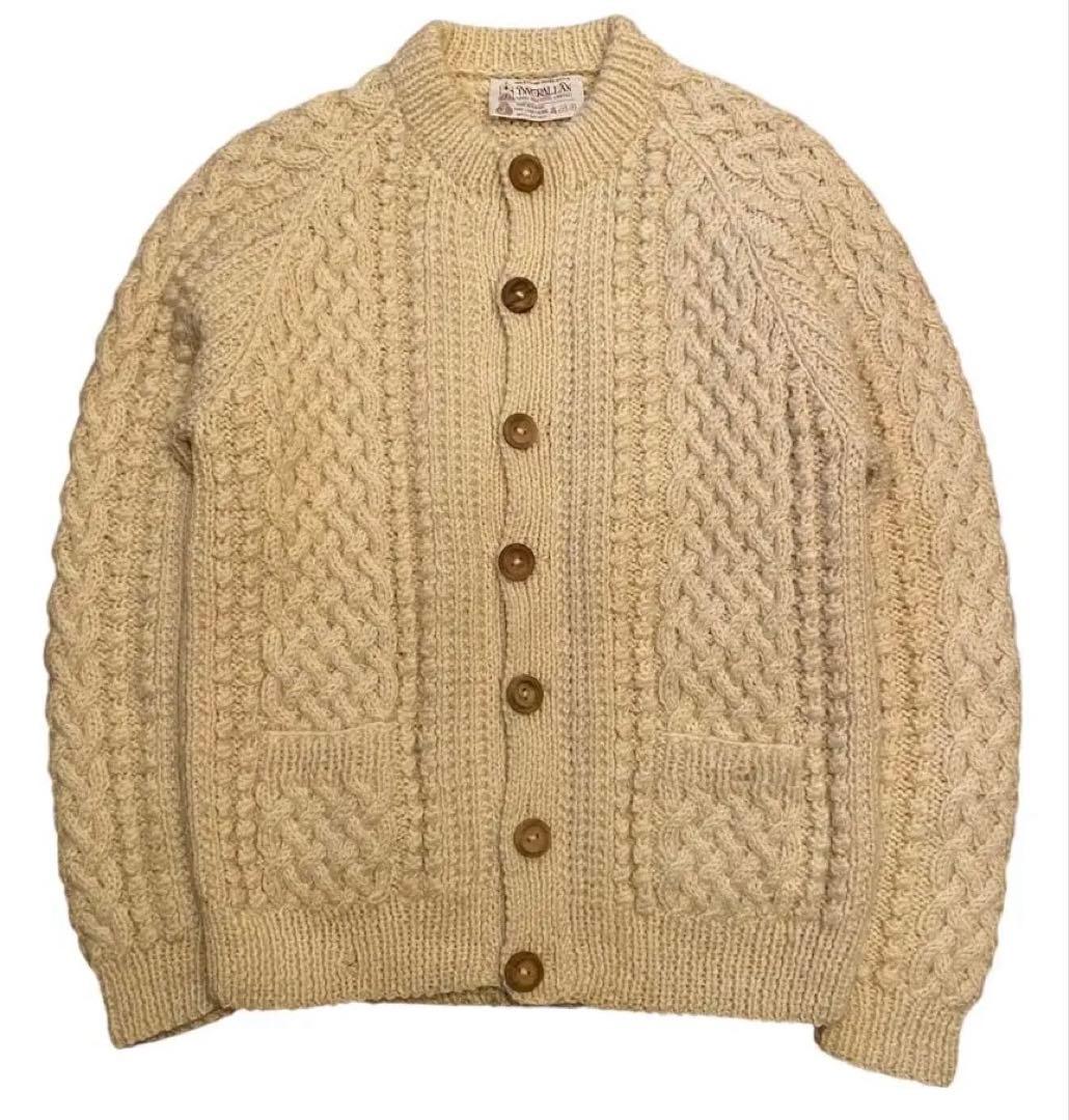 インバーアラン 4A ケーブルニットカーディガン アイボリー　茶タグ
